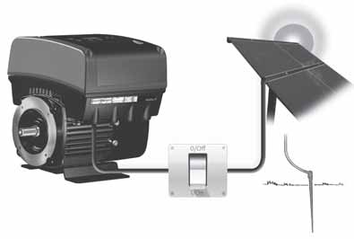 Schéma d'installation d'une pompe CRFlex sur panneaux solaires avec coffret IO 50